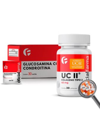 Uc II (Col&aacute;geno tipo 2) 40mg 30 C&aacute;psulas + Glucosamina com Condroitina 30 Sach&ecirc;s